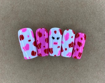 Strawberry Cow Press on Nails