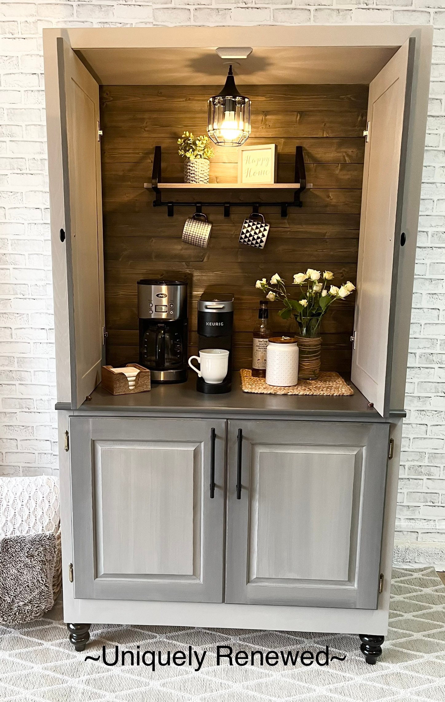 Repurposed armoire coffee bar discount