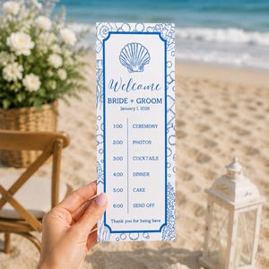Beach Wedding Program Template, Editable Canva Ceremony Program, Coastal Wedding Program, Instant Download