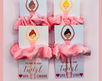 Scrunchie Favor for Valentines Day - Affordable Valentine Favors for Girls - Ballerina Scrunchie - You Make My Heart Twirl - Favors BULK