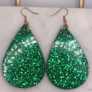 Emerald Green Earrings, Dangle Earrings, Drop Earrings, Teardrop Earrings in Green-Large