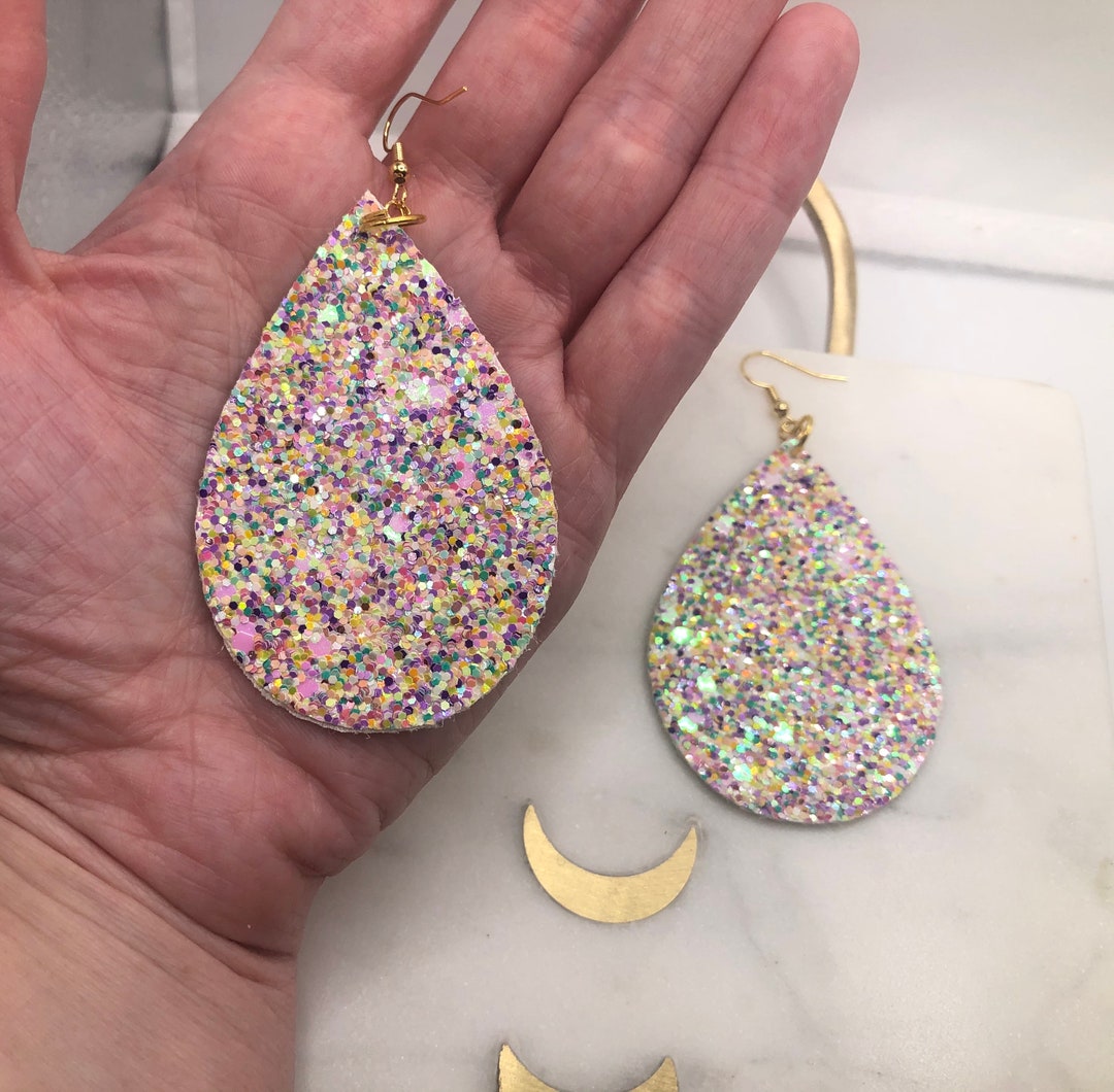 Lightweight Faux Leather Teardrop Earrings, Multicolor Confetti Leather Earrings, Confetti