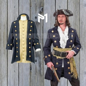 Blue Admiral Pirate Coat: Men&#39;s Blackbeard Buccaneer Costume