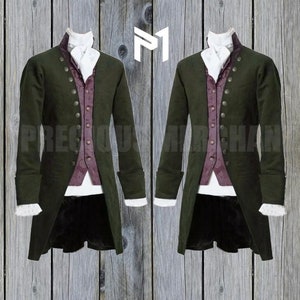 Men&#39;s Green Wool Tailcoat: 18th Century Colonial Regency Frock Coat