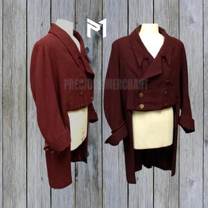 Victorian Burgundy Wool Tailcoat - 19th Century Regency Men&#39;s Coat - Historical Wedding Jacket - Elegant Historical Inspired Men&#39;s Coat