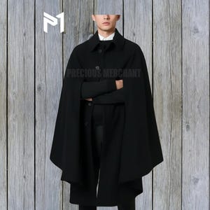 Black Wool Cape Coat Napoleonic Duster Jacket