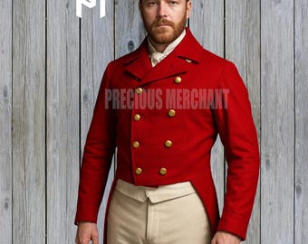 Men’s Red Wool Victorian Tailcoat – Double-Breasted 1800s Regency Frock Coat | Custom Historical Halloween Costume