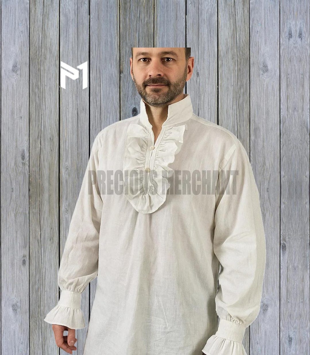 Historical Linen Cotton Shirt: Men’s Vintage Ruffled Front and Cuff ...