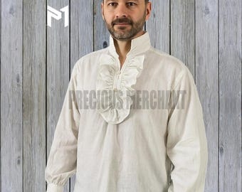 Historisch katoenen shirt: vintage herenontwerp met gegolfde voorkant en manchetten