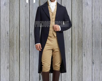 Men’s Navy Blue Regency Tailcoat – Mr. Darcy Inspired 1800s Historical Jacket (Custom Made)