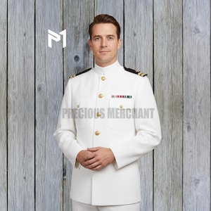 White Cotton Military Jacket US Navy Inspired 1940s Style