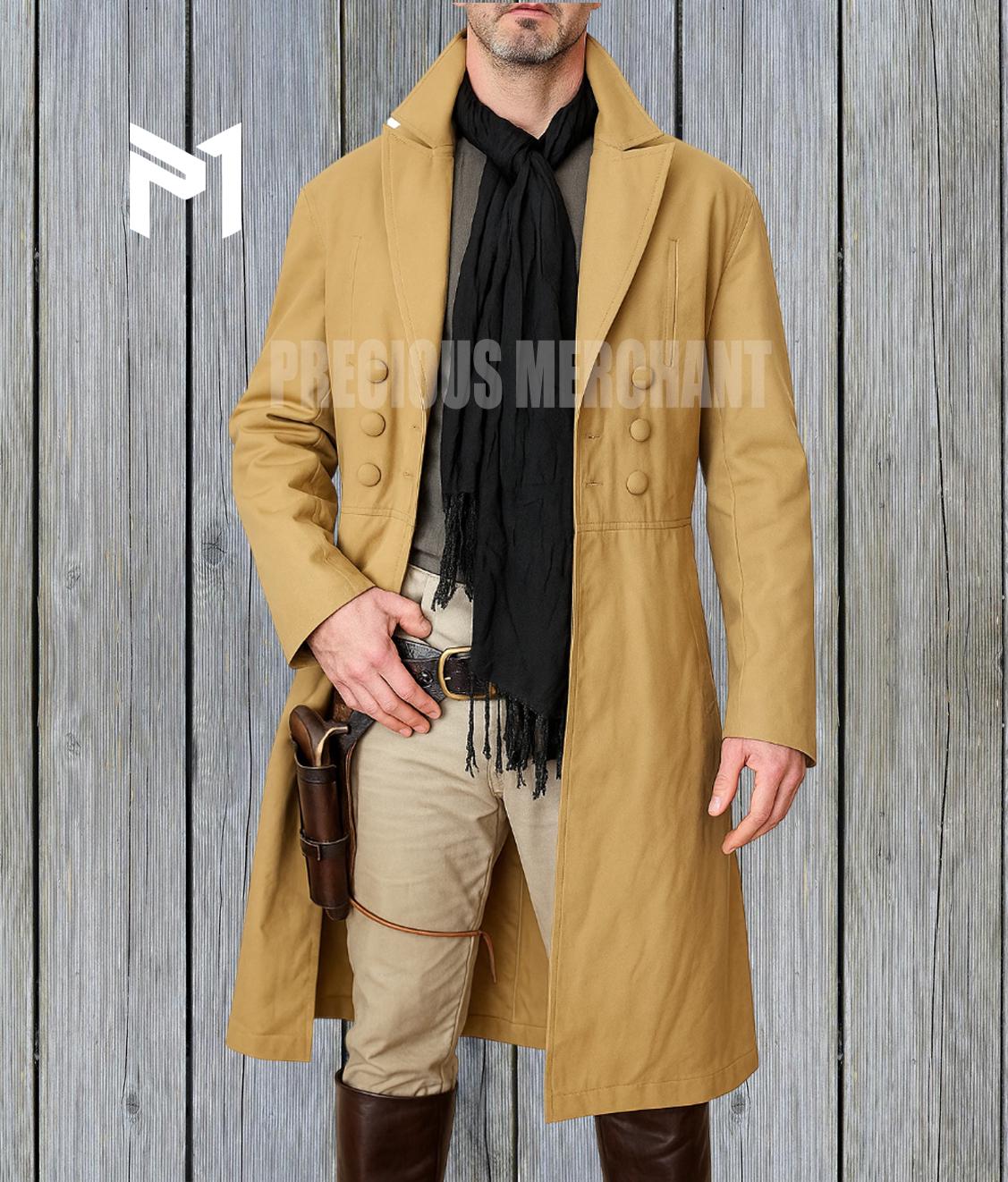 メンズ 19世紀カーキダスターコート - ウエスタンカウボーイアウトロー