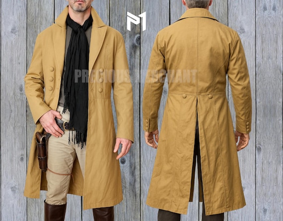 メンズ 19世紀カーキダスターコート - ウエスタンカウボーイアウトロー