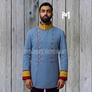 Tunika wojskowa Napoleona Królewskiego: niebieski wełniany płaszcz oficerski