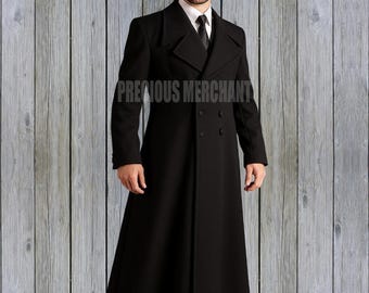 Gabardina gótica de lana negra para hombre, estilo victoriano, cruzada, corte personalizado