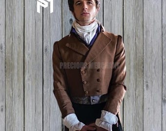 Men’s Brown Wool Regency Coat with Breeches – Anthony Bridgerton Style Military Tailcoat Jacket