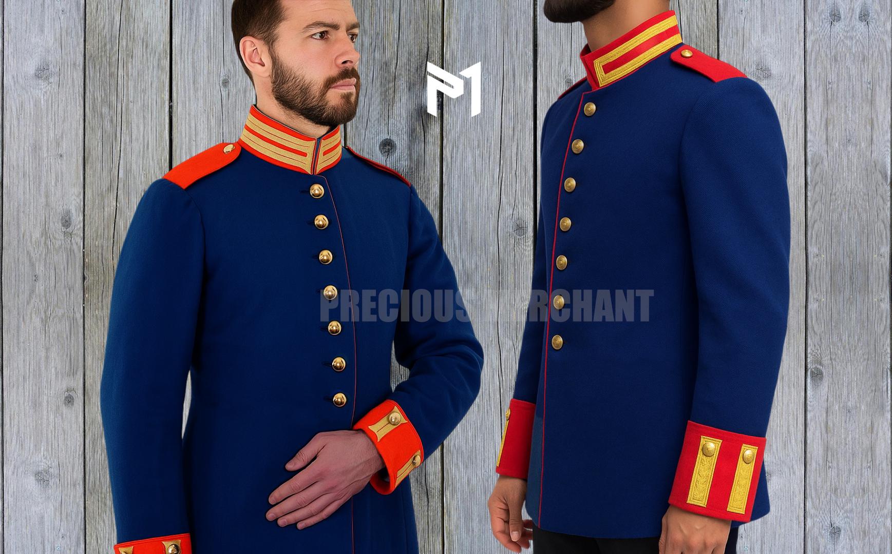 Men's Blue Officer Tunic - Imperial Regiment Military Jacket - Custom Tailored Historical Uniform - Vintage Style Military Costume