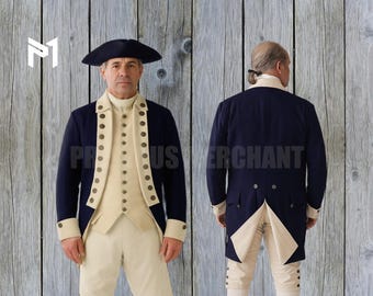George Washington Continental Army Uniform: Custom Navy Wool Revolutionary War Coat