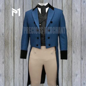 Men’s Blue Wool Regency Tailcoat with Breeches – Military Tailcoat Jacket for Historical Cosplay & Reenactments