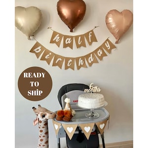 Personalized banner, 6 Month Birthday Party Bundle, Halfway to One, Cake Smash Hat, and Half Birthday Decor, Baby Gift