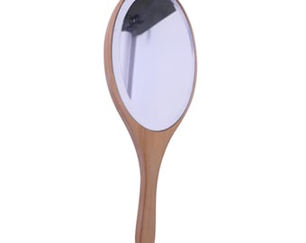 Vintage Wooden Handheld Mirror With Little Girl Design On Back 10.5” L X 4.25” W