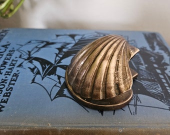 Vintage brass sea shell  paper clip / card holder