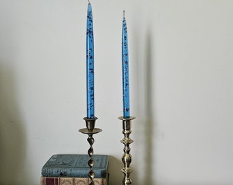 Pair of Mid-Century Blue Lucite Candles with Silver Flecks