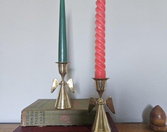 Vintage brass, angel candle holders