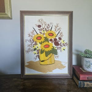 Vintage crewel - bucket with flowers