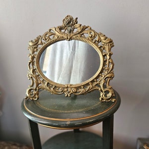 Vintage Cast Metal Framed Mirror w/Swinging Arm Stand