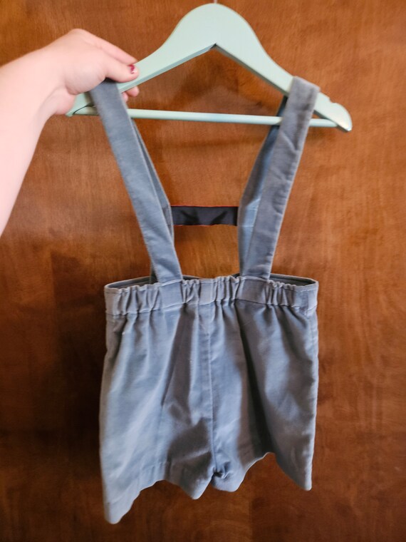 Vintage toddler blue velvet shorts overalls - image 2