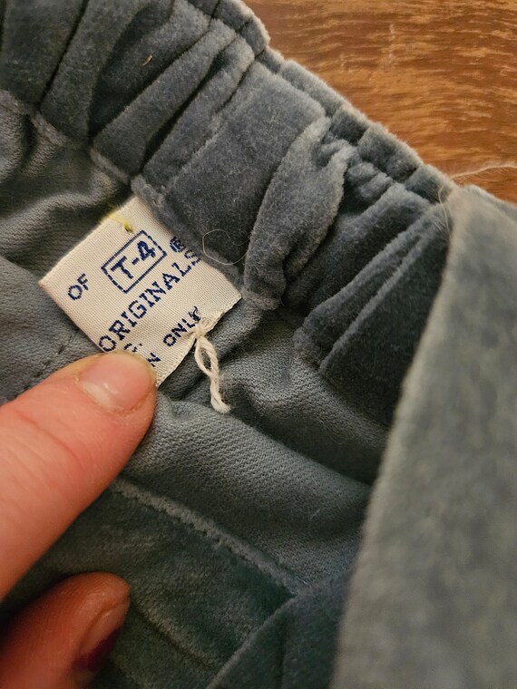 Vintage toddler blue velvet shorts overalls - image 7