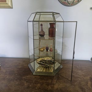 Vintage glass and brass hexagon shaped display case