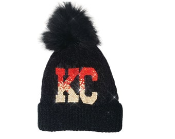 Black Kansas City Chiefs Luxe Crystal Ombre Beanie