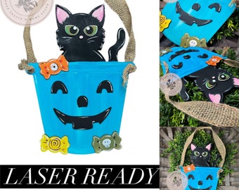 Truco o trato Black Cat Door Hanger / Laser File / Halloween / Otoño / SVG / Glowforge