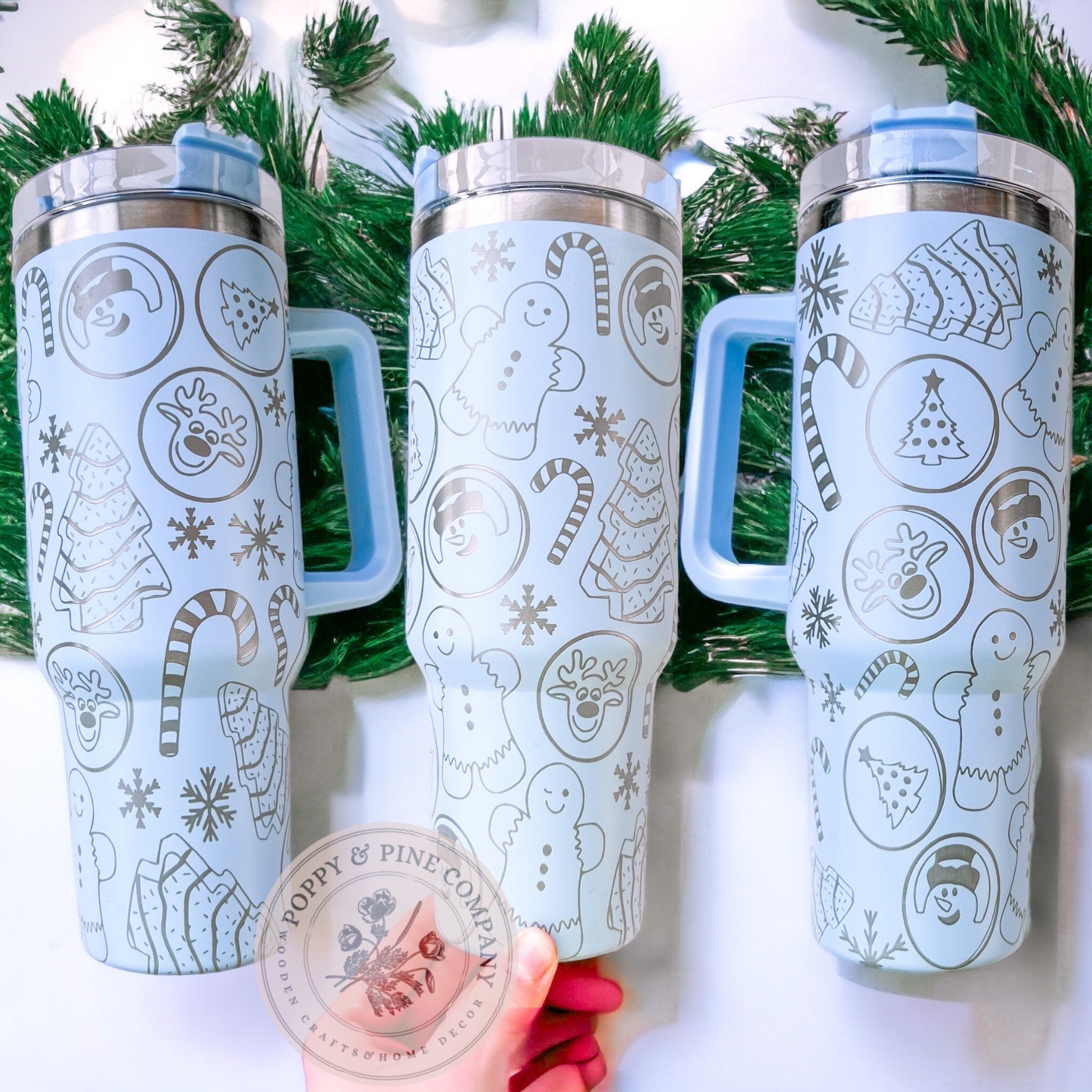 Pine Candy and Trees Tumbler 40oz With Handle, Christmas 40oz Tumbler, –  BehighStyle