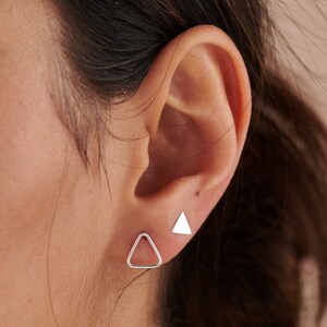 Bundle Sterling Silver Open Triangle and Triangle Stud Earrings, Collection Mini Silver Studs, Set Silver Tiny Triangle Studs