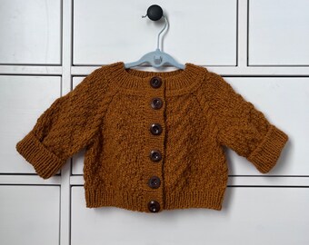 Mountains cardigan for baby’s, knitting alpaca cardigan, READY FOR SHIP, autumn outfit for smaller, orange autumn colour, leaves mood