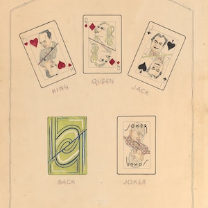 Diseño de naipes, 1935, obra de arte digital, arte mural descargable, acuarelas descargables, pluma y tinta, paisajes, retratos, dibujos de naturaleza muerta