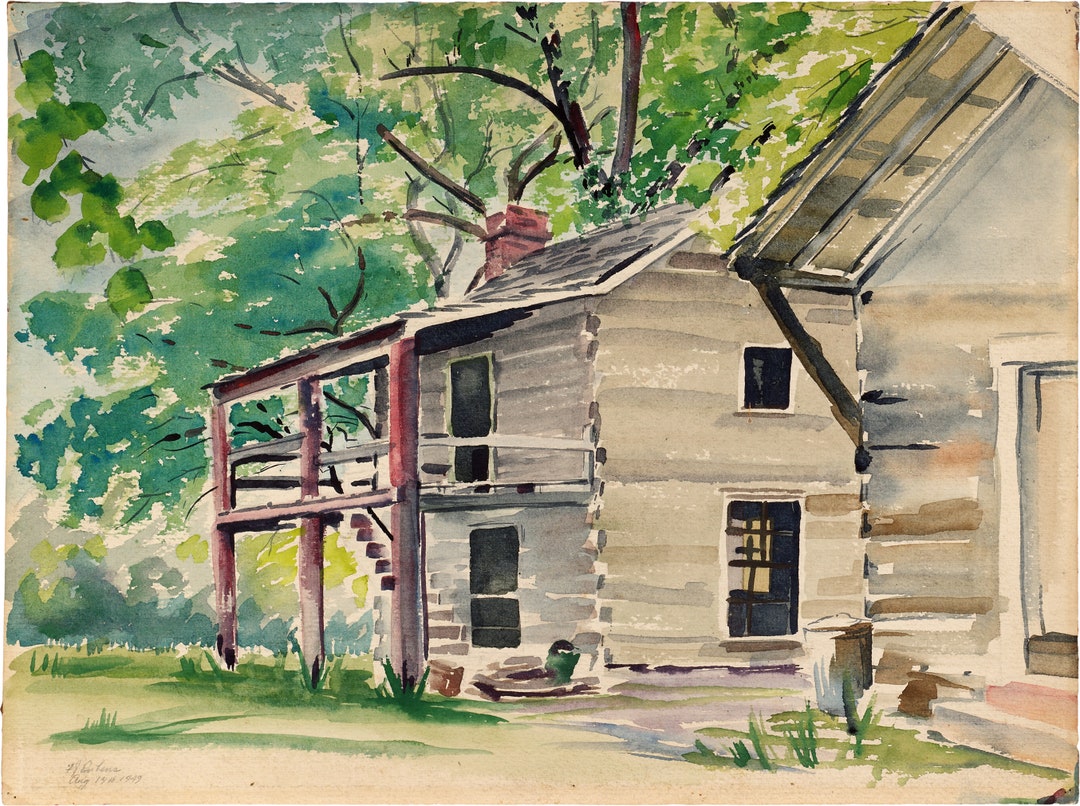 Watercolor Cabin Landscape Art Print (digital Download) - Etsy