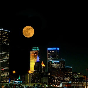 Tulsa Skyline, Tulsa Oklahoma Art, Tulsa Nightscape, Tulsa Night Skyline, Tulsa Moon, Tulsa Wall Art