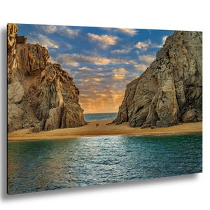 Cabo San Lucas Wall Art | Lover’s Beach Sunset Scene | Cabo Sand Sunset Canvas | Beach Ocean Print | Art for Ocean Lovers