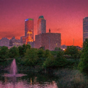 Tulsa Wall Art, Tulsa Centennial Park, Tulsa Skyline Print, Tulsa Art Print, Tulsa Canvas, Centennial Park Tulsa Tulsa Night Print