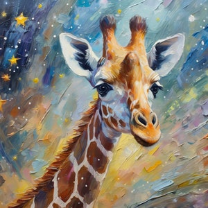 Nursery Room Wall Art. Giraffe Print, Nursery Decor, Giraffe Wall Art, Kids Room Art, Giraffe Moon and Stars