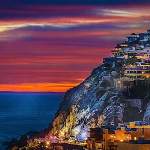 Cabo San Lucas Art, Ocean Sunset Wall Decor, Pedregal Cliffside Canvas, Mexico Beach Photography, Cabo Beach Print, Coastal Wall Art,
