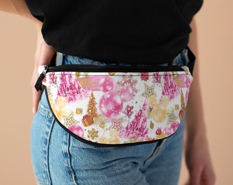Disney Pink Christmas Fanny Pack - Fancy Christmas Drinks Disney Waist Bag - Disney Bag - Disney Gift - Mickey MouseTravel Bag