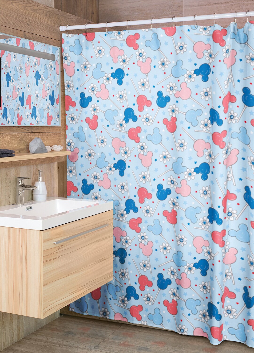Cute Disney Shower Curtains, Subtle Disney Bathroom Decor, Mickey Ears Bathroom Decor, Mickey