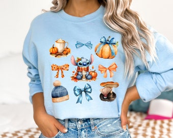 Sudadera de otoño de Stitch, Lilo Stitch, Disney, cuello redondo, regalo de Disney, Disneyland, sudadera de Halloween, otoño, Mickey, fiesta de Halloween, sudadera para mujer