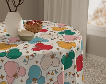 Disney Christmas Tablecloth, Disney Christmas Home Decor, Mickey Dining, Cute Disney Holidays Decor, Mickey Ears Decor