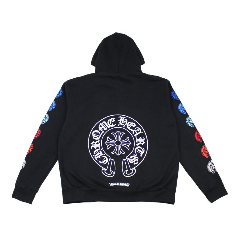 Multi Color Horseshoe Zip Hoodie in Black Etsy